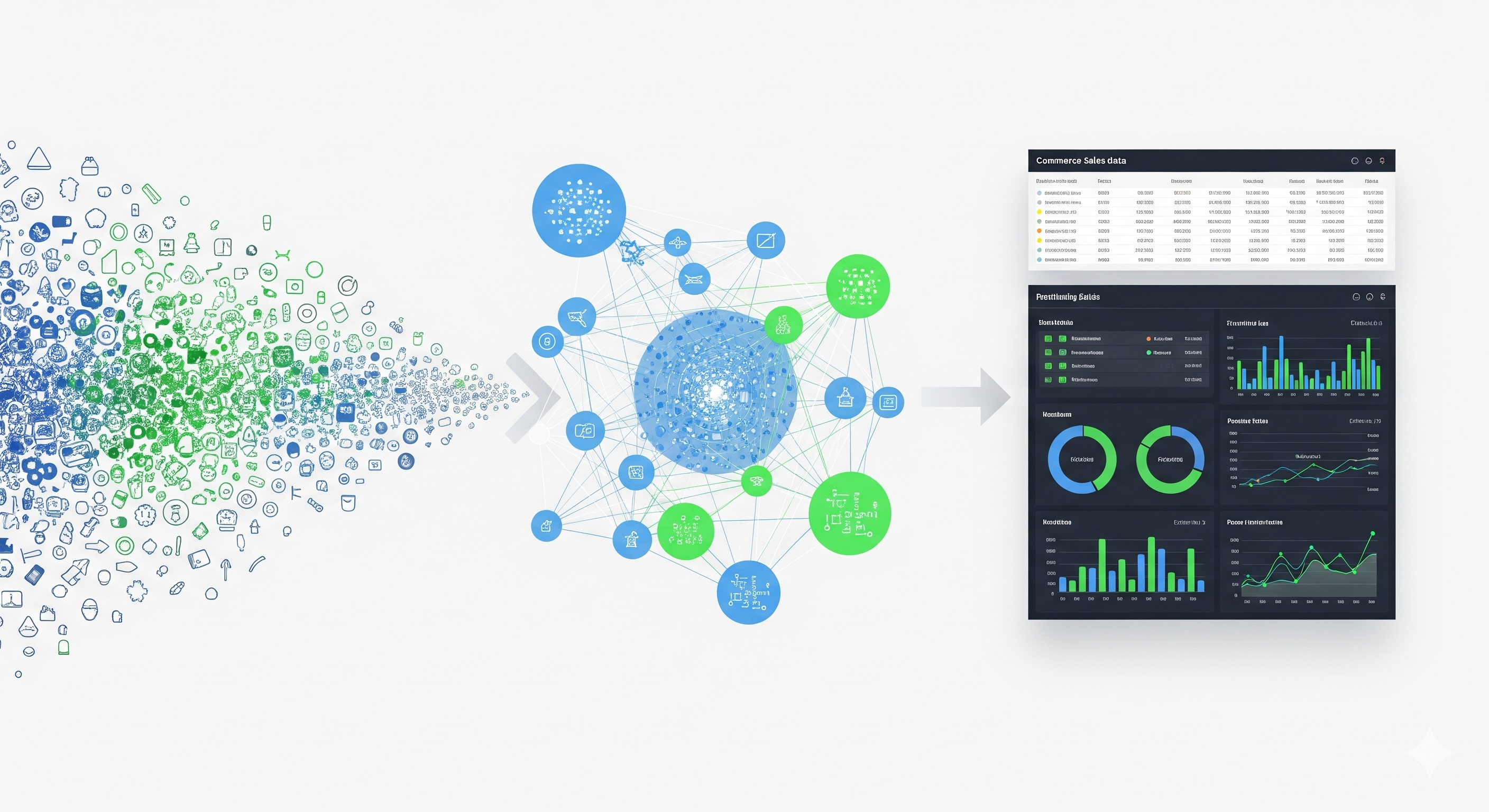 An abstract visualization of machine learning models and data flows.